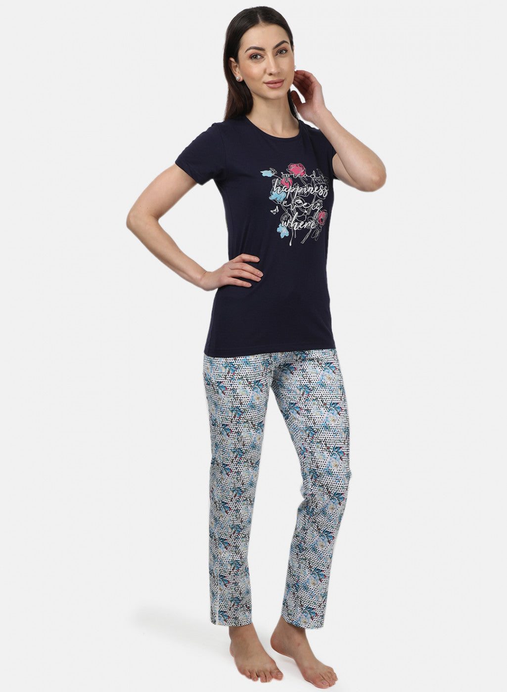 Womens Blue & Off White Printed Lower Sets