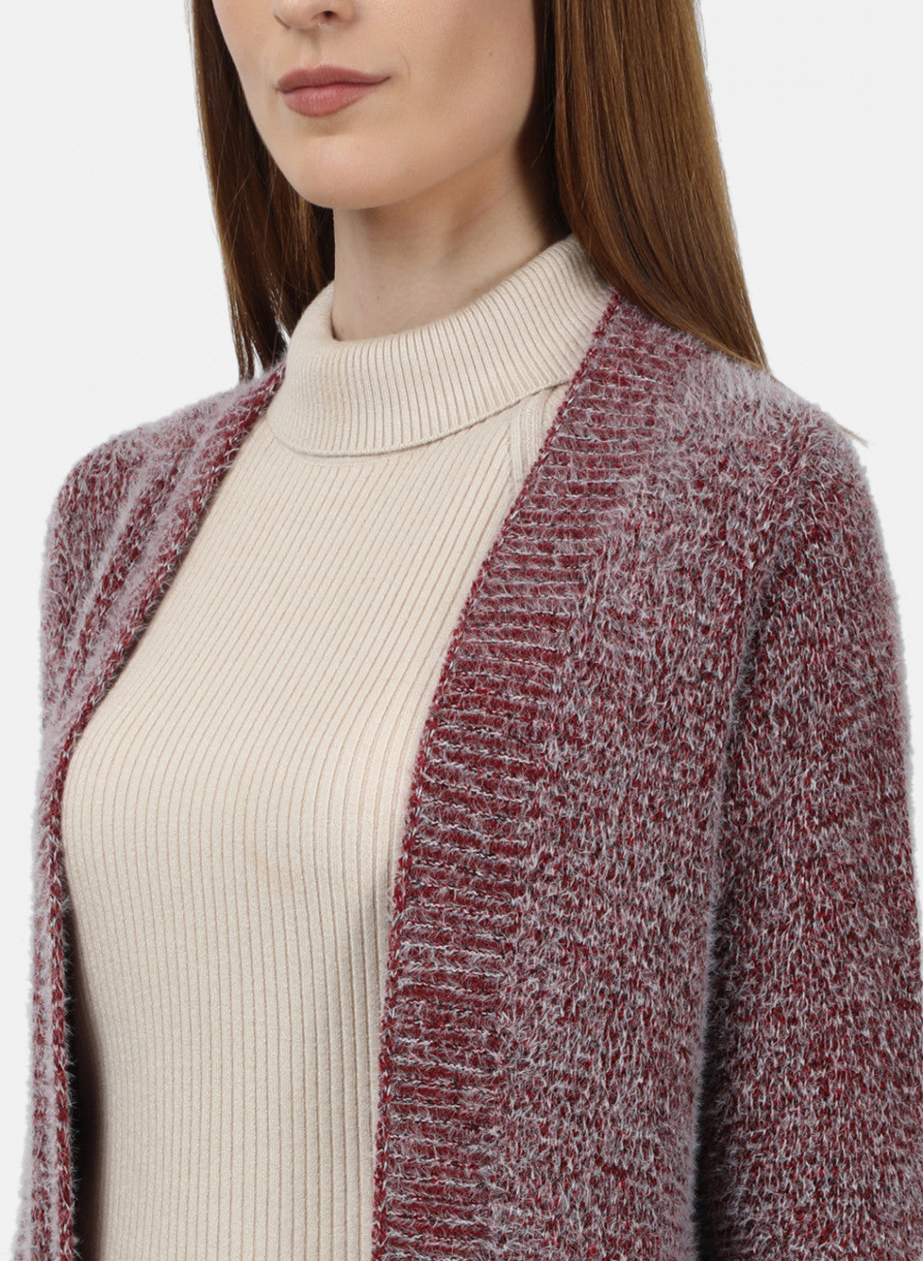 Women Maroon Solid Cardigan
