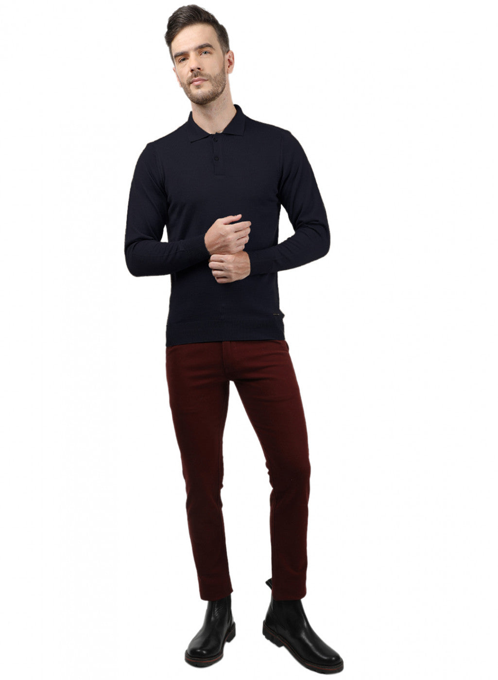 Men NAvy Blue Collar T-Shirt