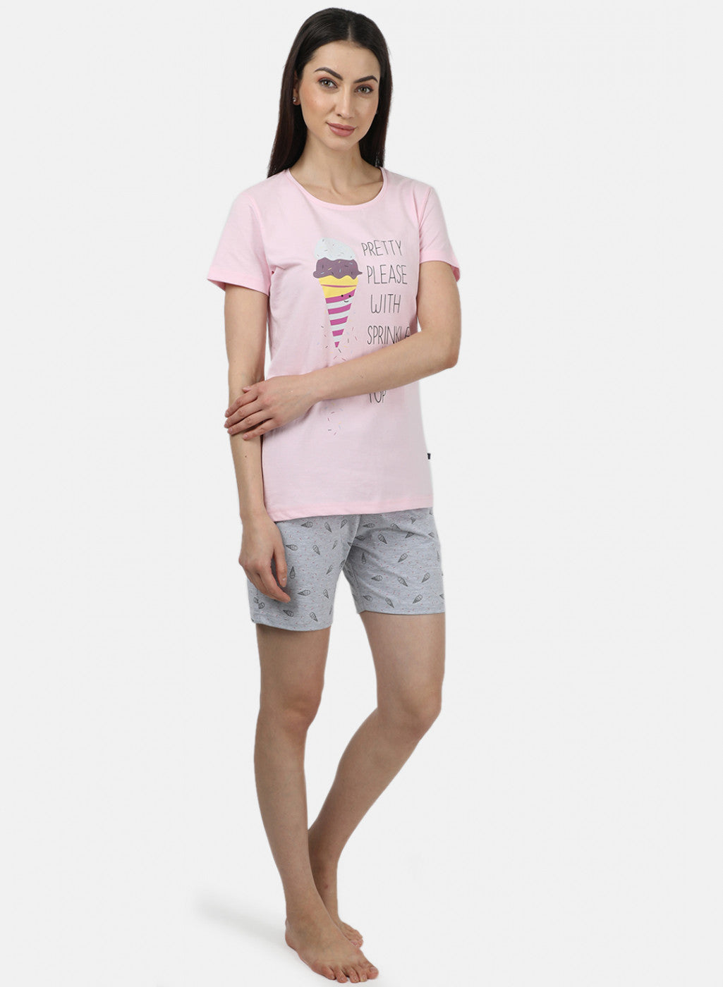 Womens Pink & Grey Printed Short Set