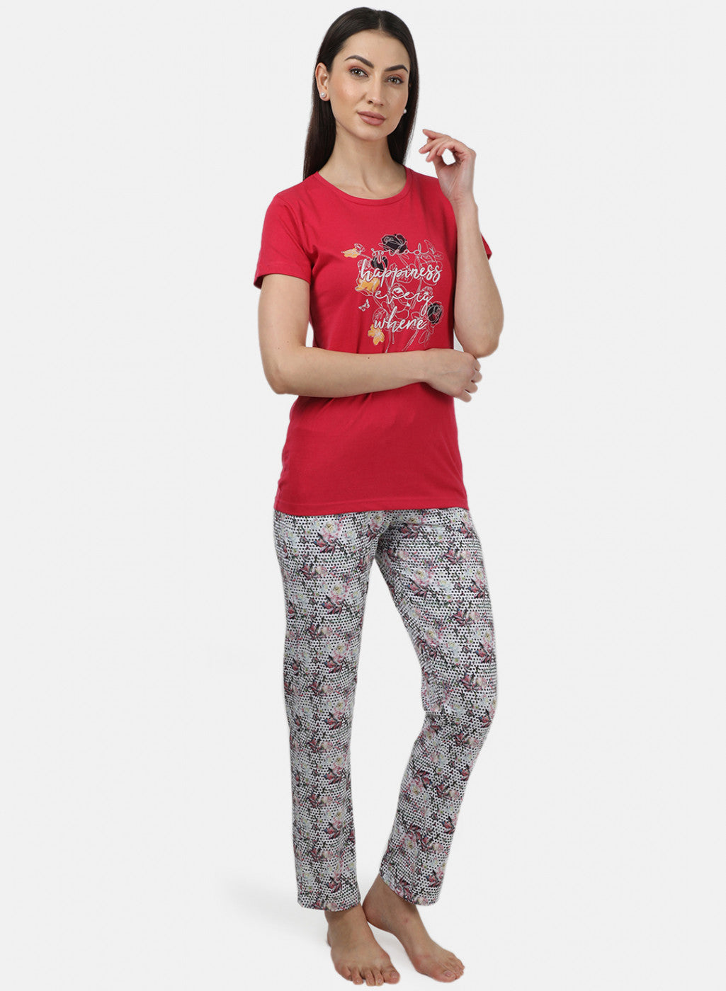 Womens Red & Off White Printed Lower Sets