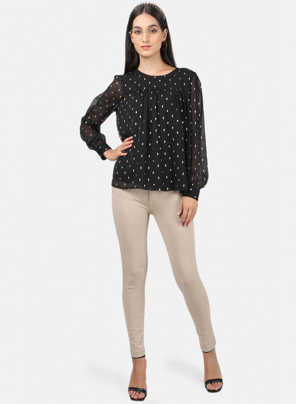 Womens Black Printed Top