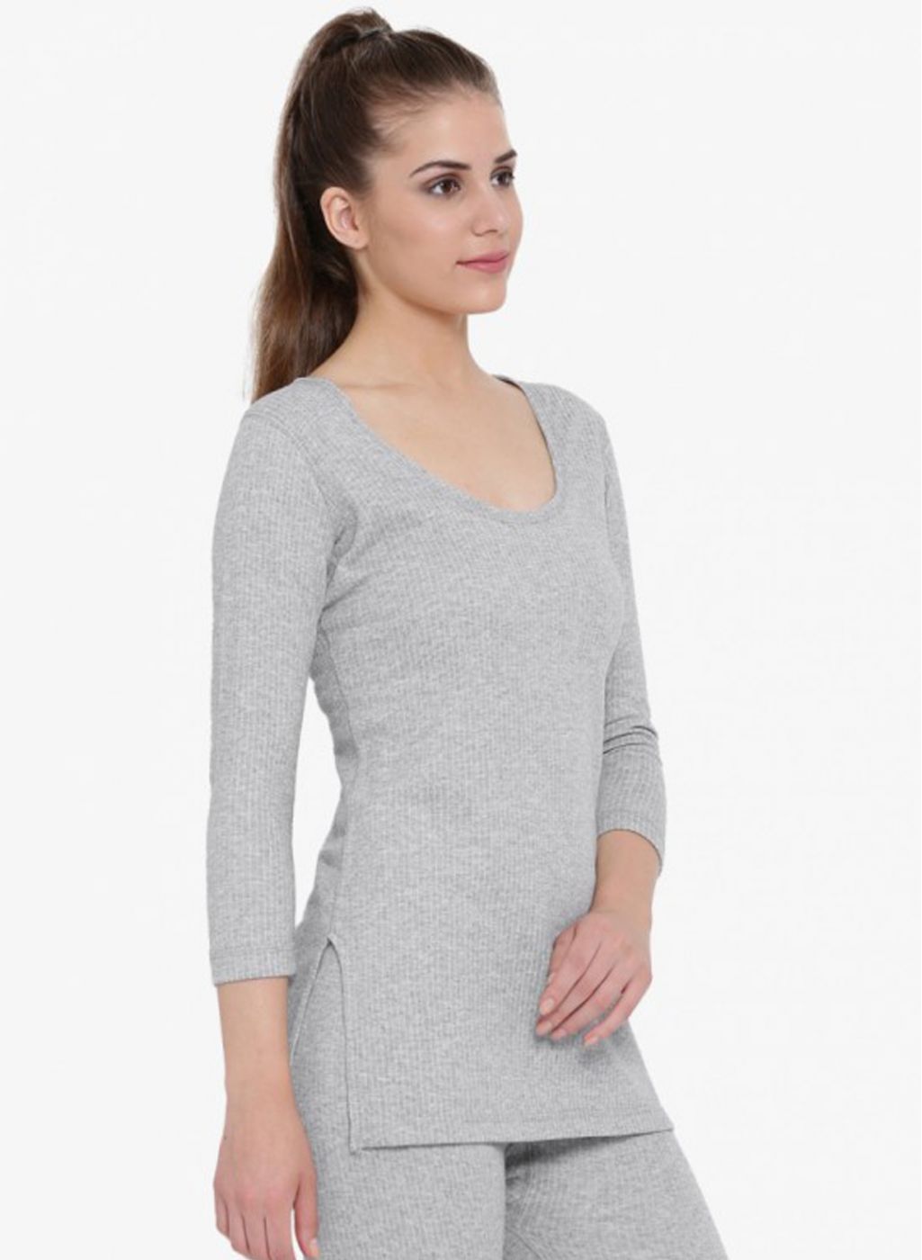 Women Grey Solid Thermal Vest
