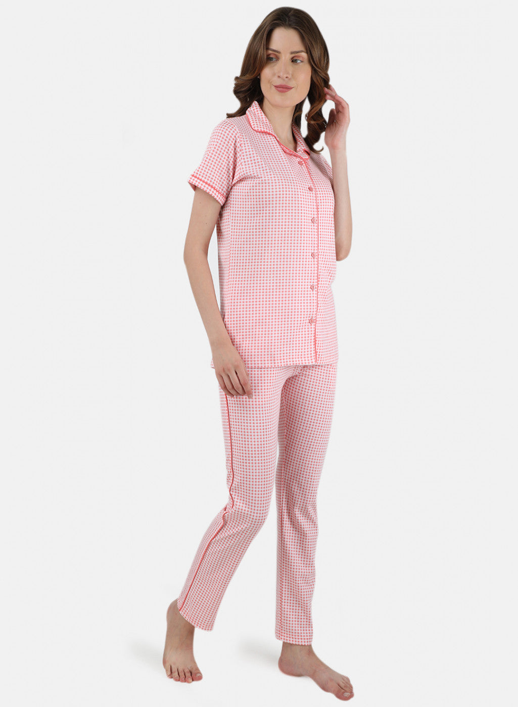 Womens White & Pink Printed Lower Set