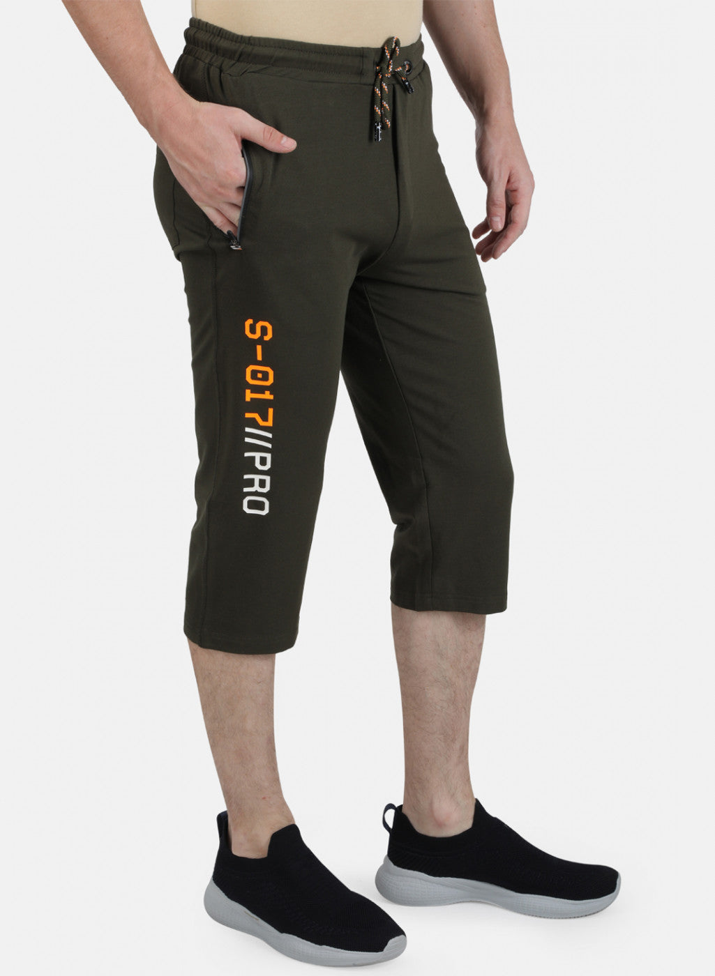 Mens Olive Printed Capri