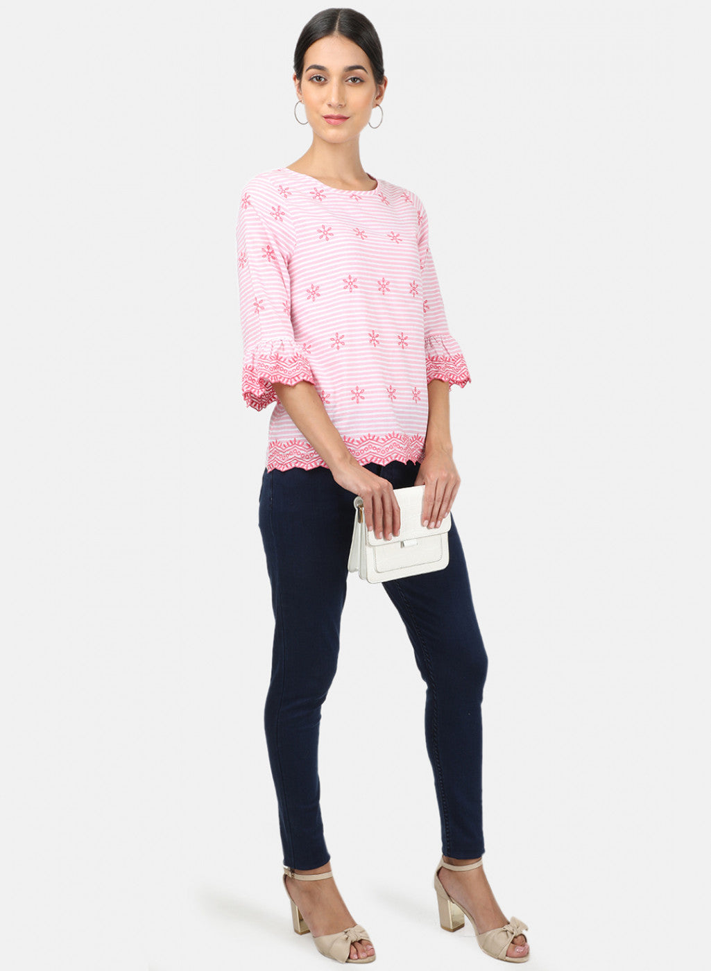 Womens Pink Embroidered Top