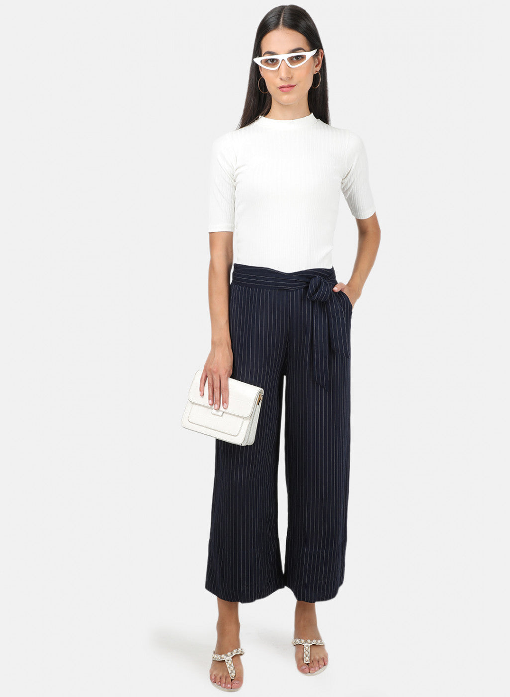 Womens Navy Blue Stripe Palazzo