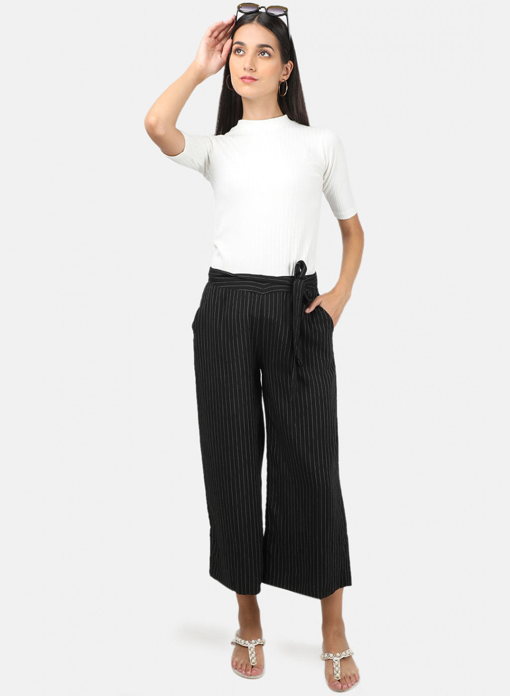 Womens Black Stripe Palazzo