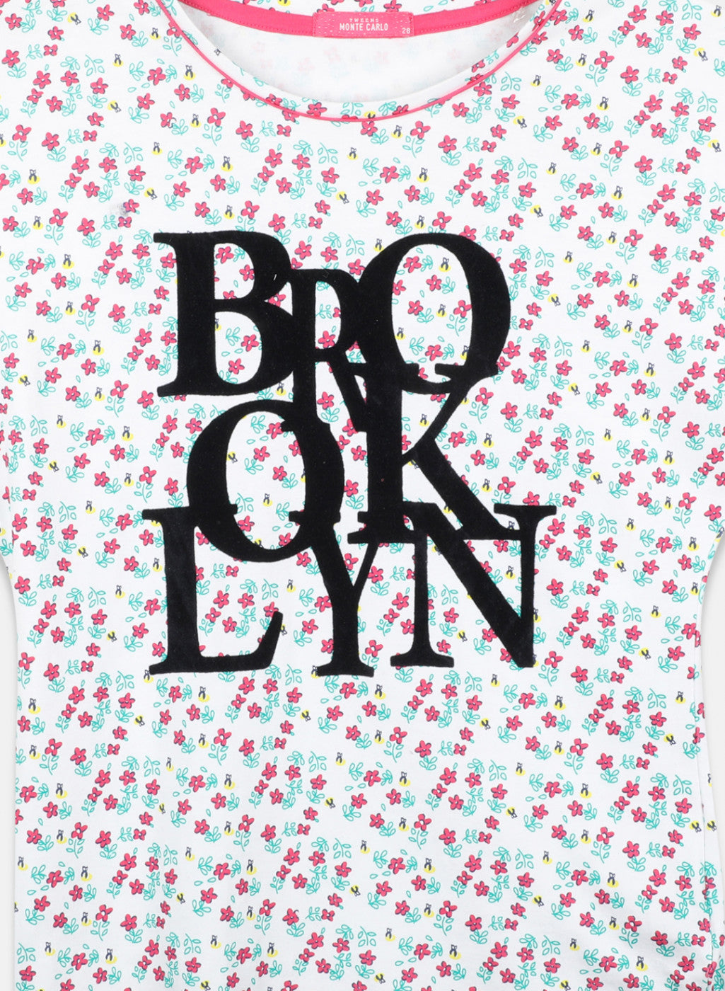 Girls Pink Printed Capri Set