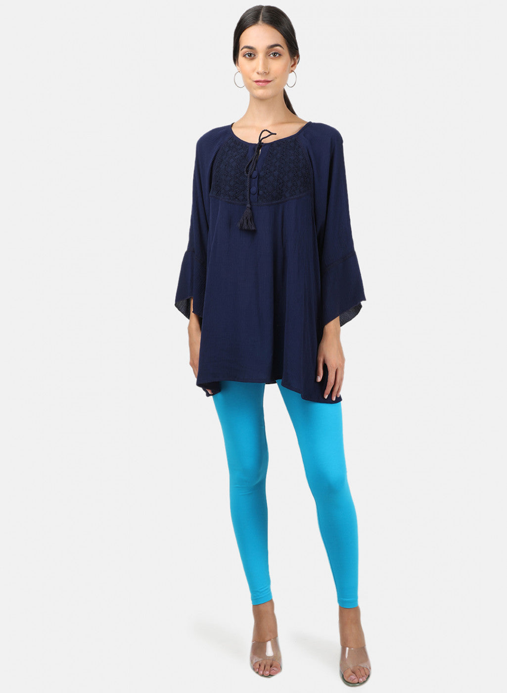 Womens Blue Plain Legging