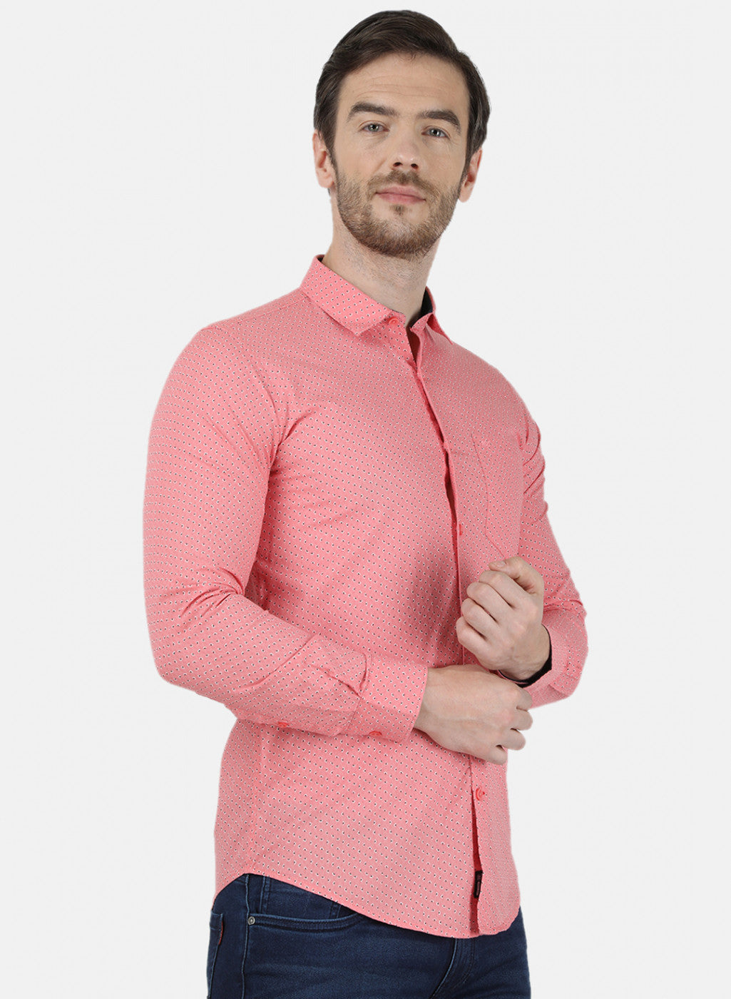Mens Peach Printed Shirt