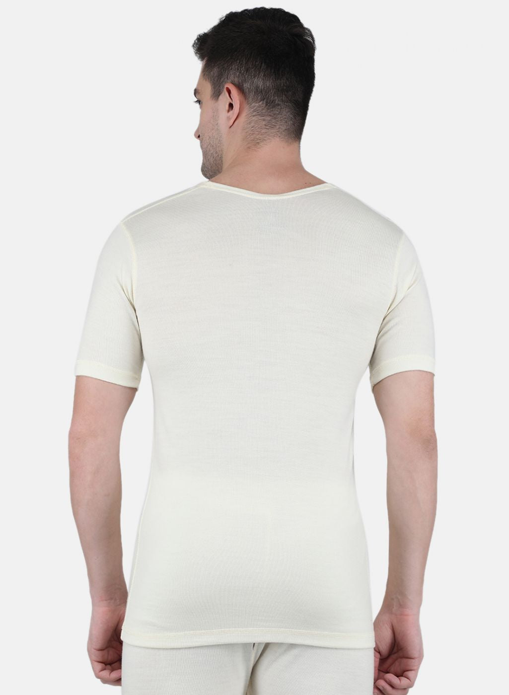 Men Cream Solid Thermal Vest