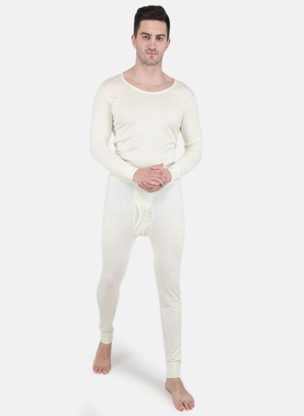 Men Cream Solid Thermal Lower