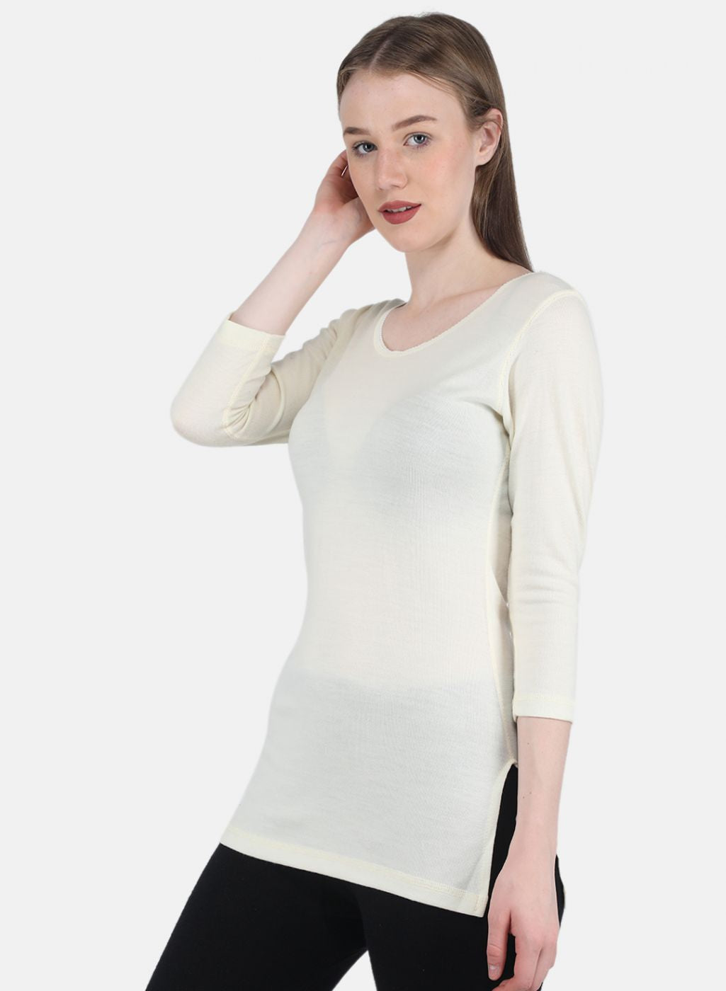 Women Cream Solid Thermal Vest