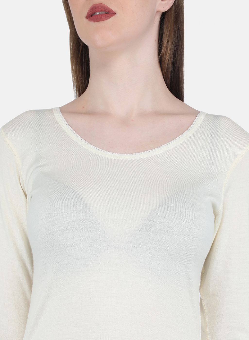 Women Cream Solid Thermal Vest