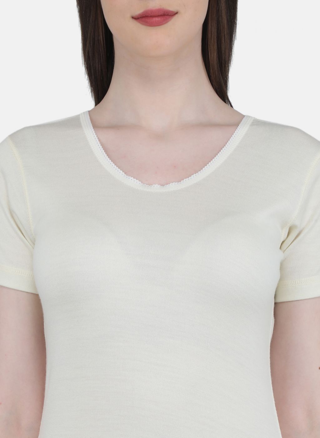 Women Cream Solid Thermal Vest