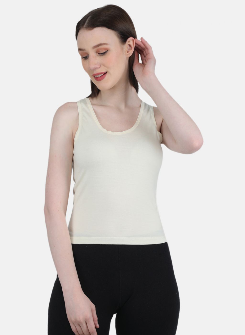 Women Cream Solid Thermal Blouse