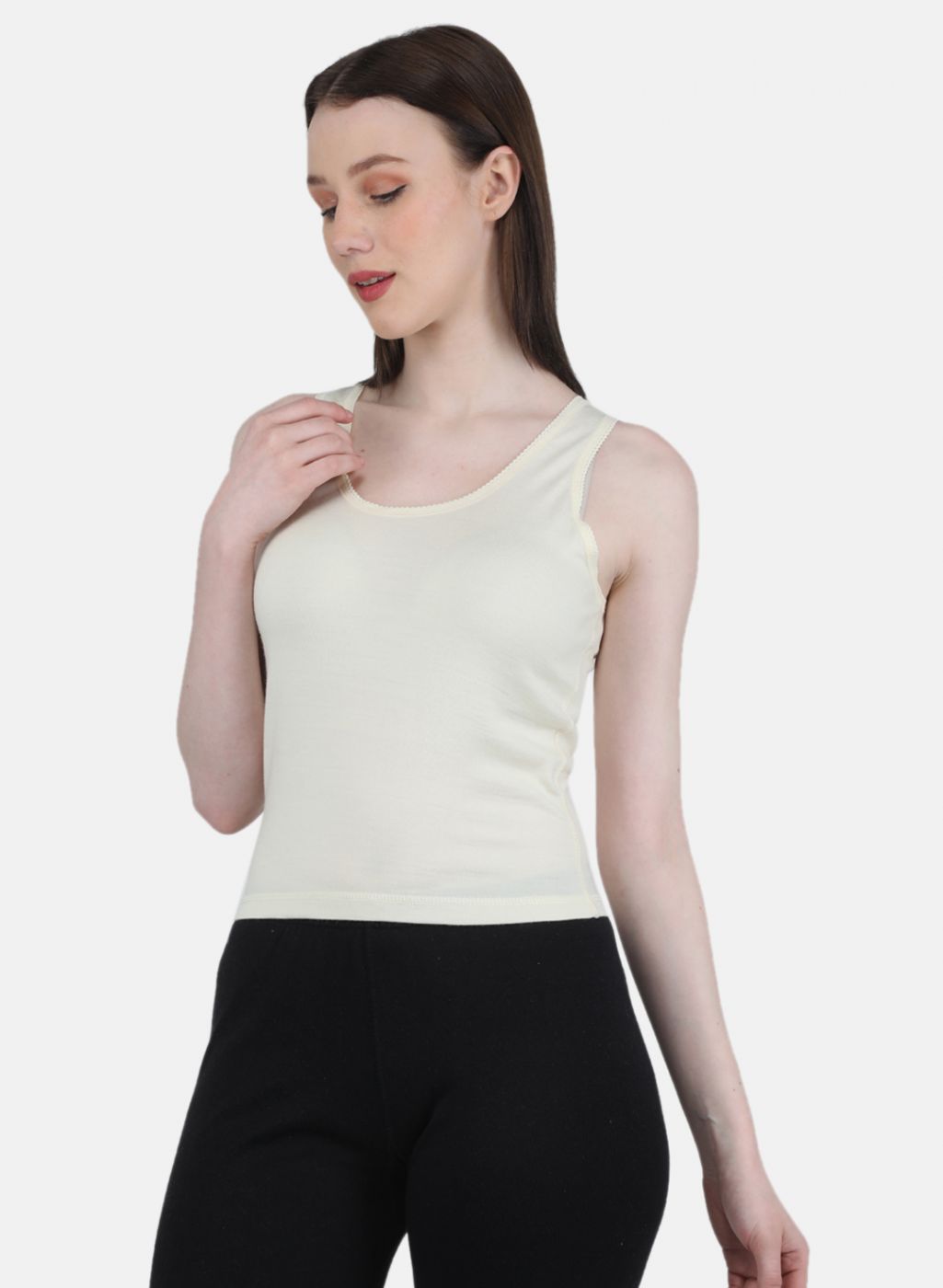 Women Cream Solid Thermal Blouse