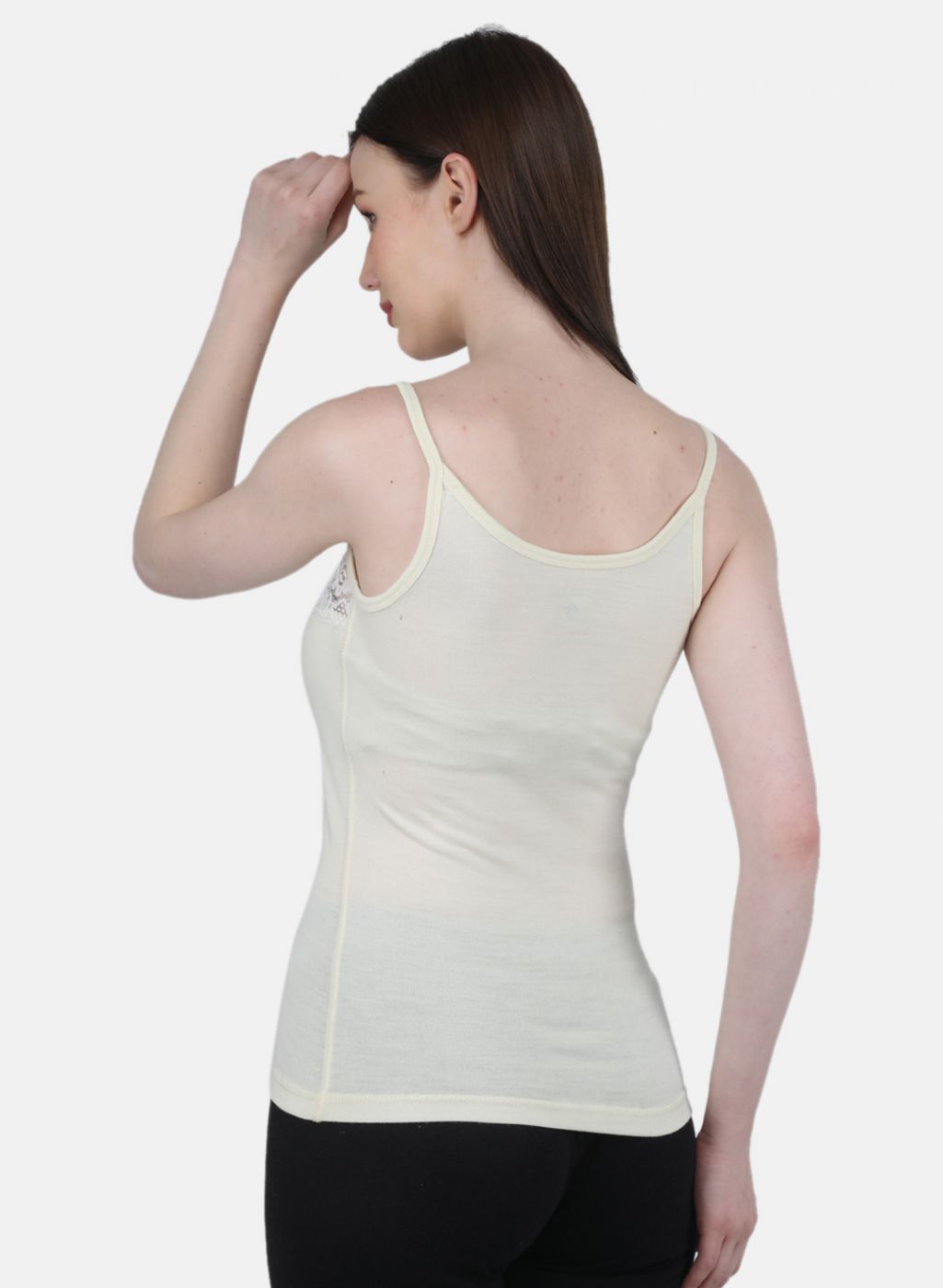 Women Cream Solid Thermal Vest