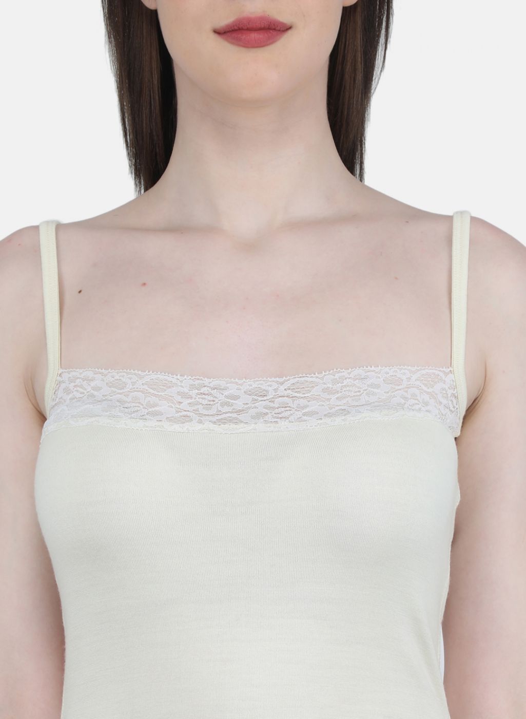 Women Cream Solid Thermal Vest