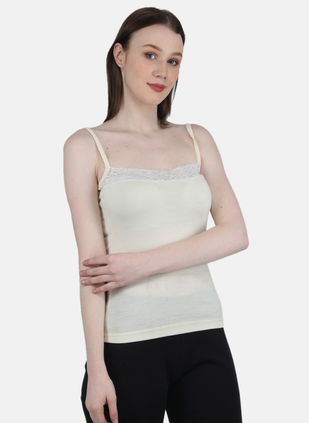 Women Cream Solid Thermal Vest