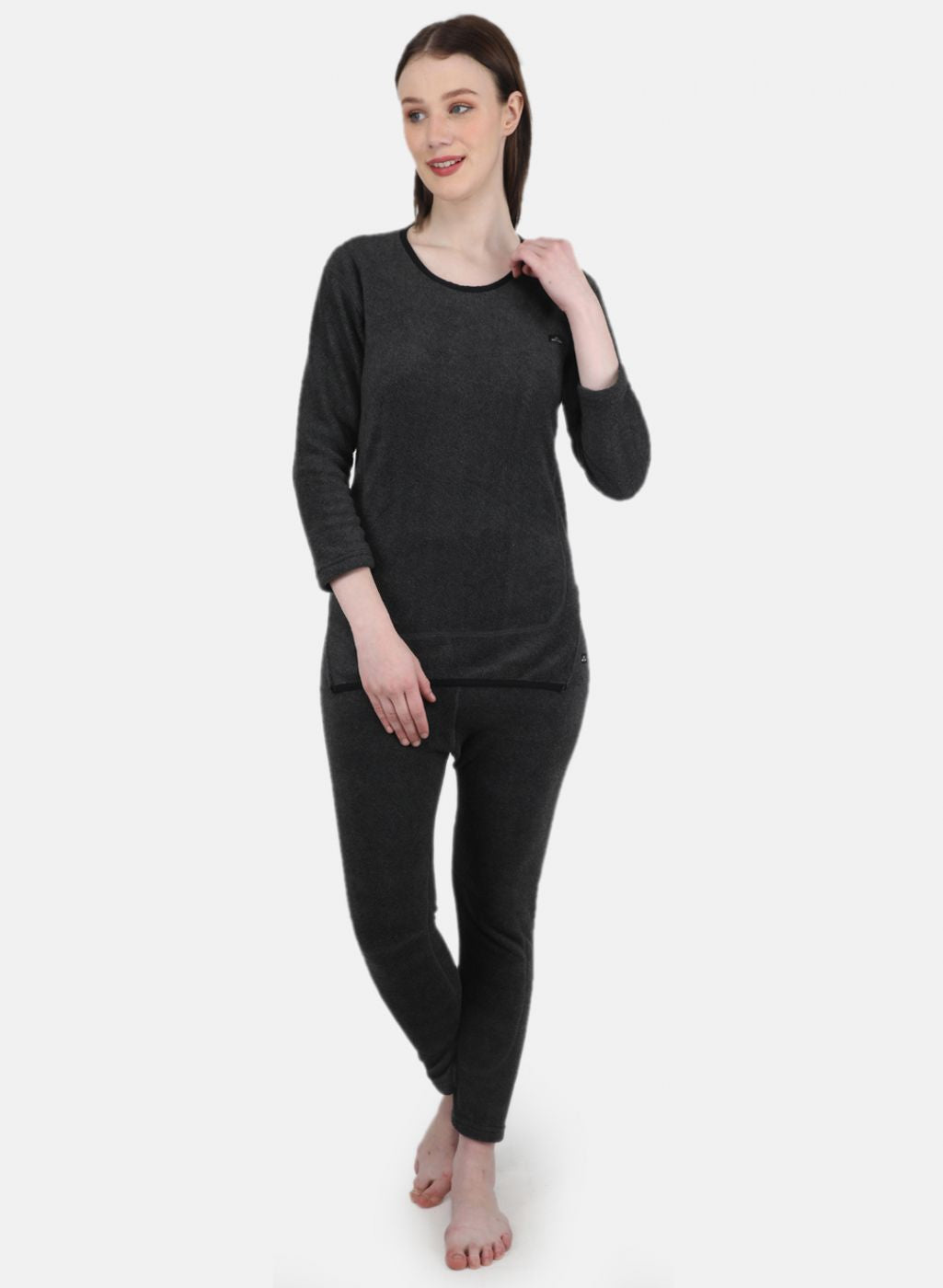 Women Grey Self Design Thermal Lower