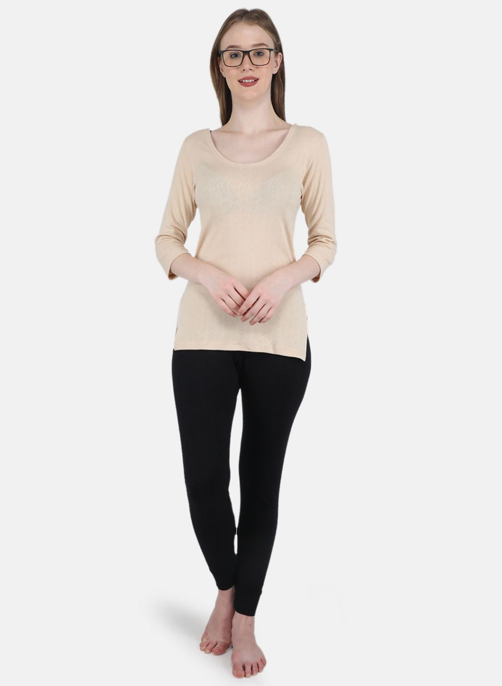 Women Beige Solid Thermal Vest