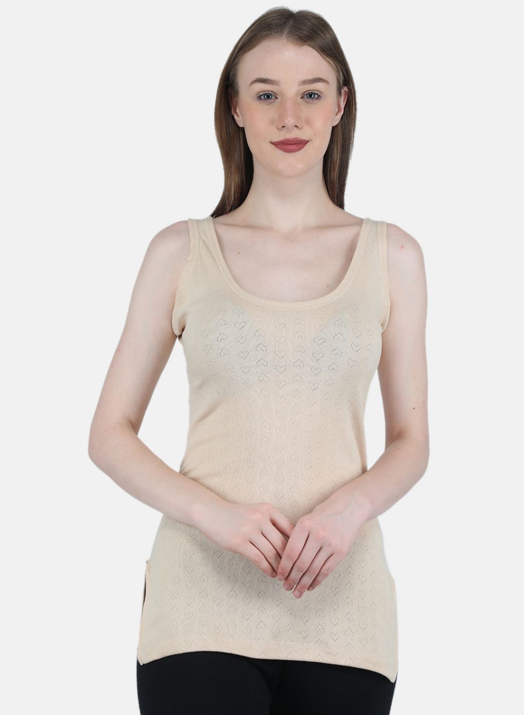 Women Beige Solid Thermal Vest