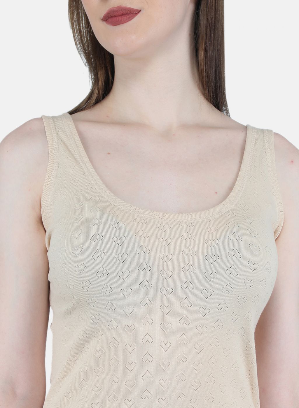 Women Beige Solid Thermal Vest