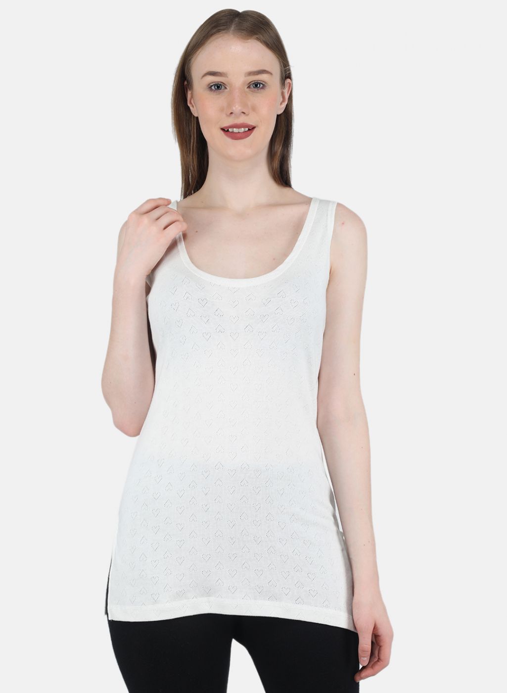 Women Off White Solid Thermal Vest