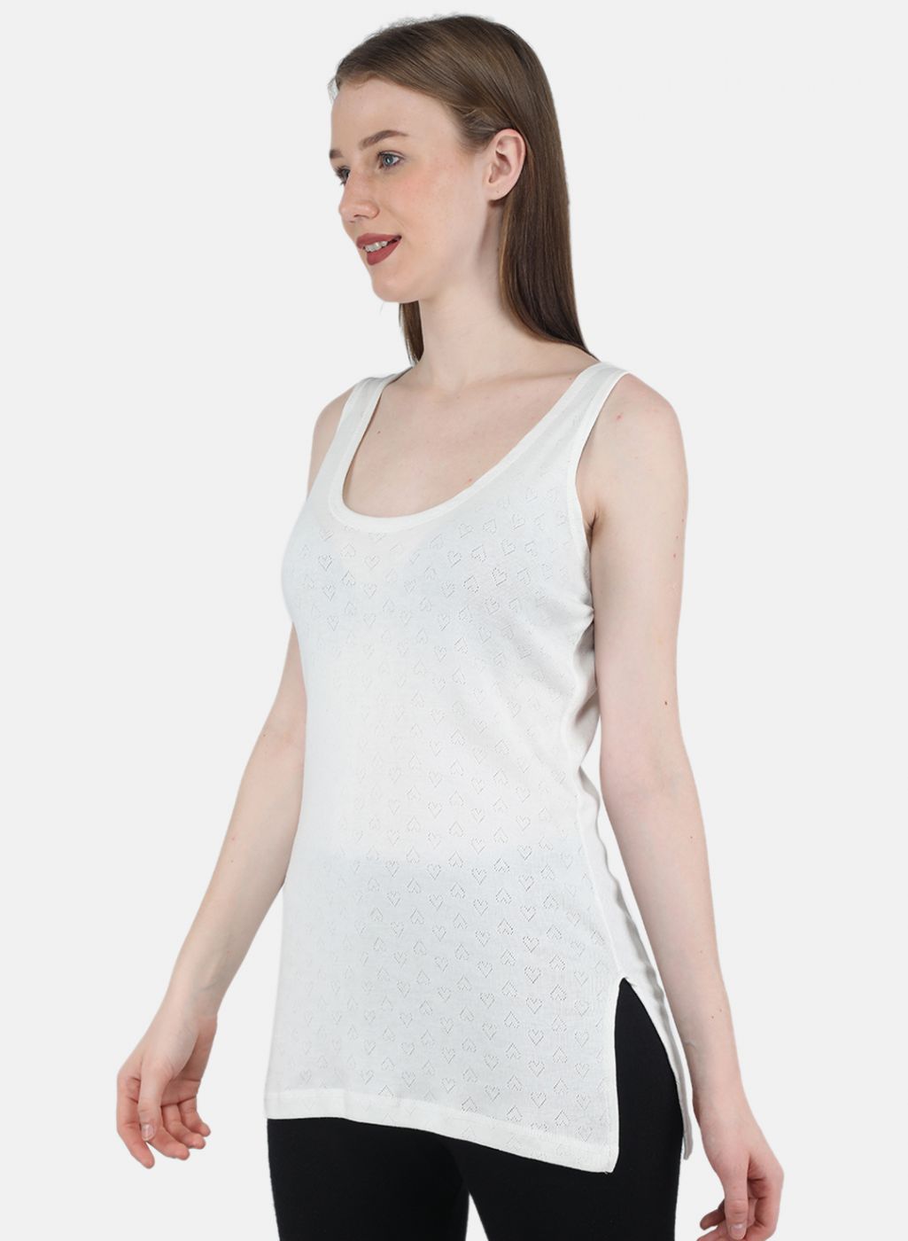 Women Off White Solid Thermal Vest