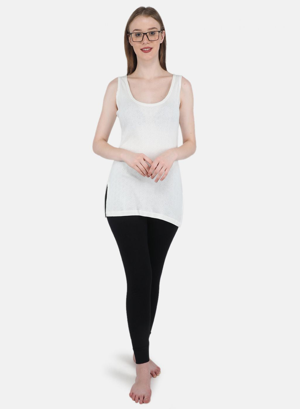 Women Off White Solid Thermal Vest