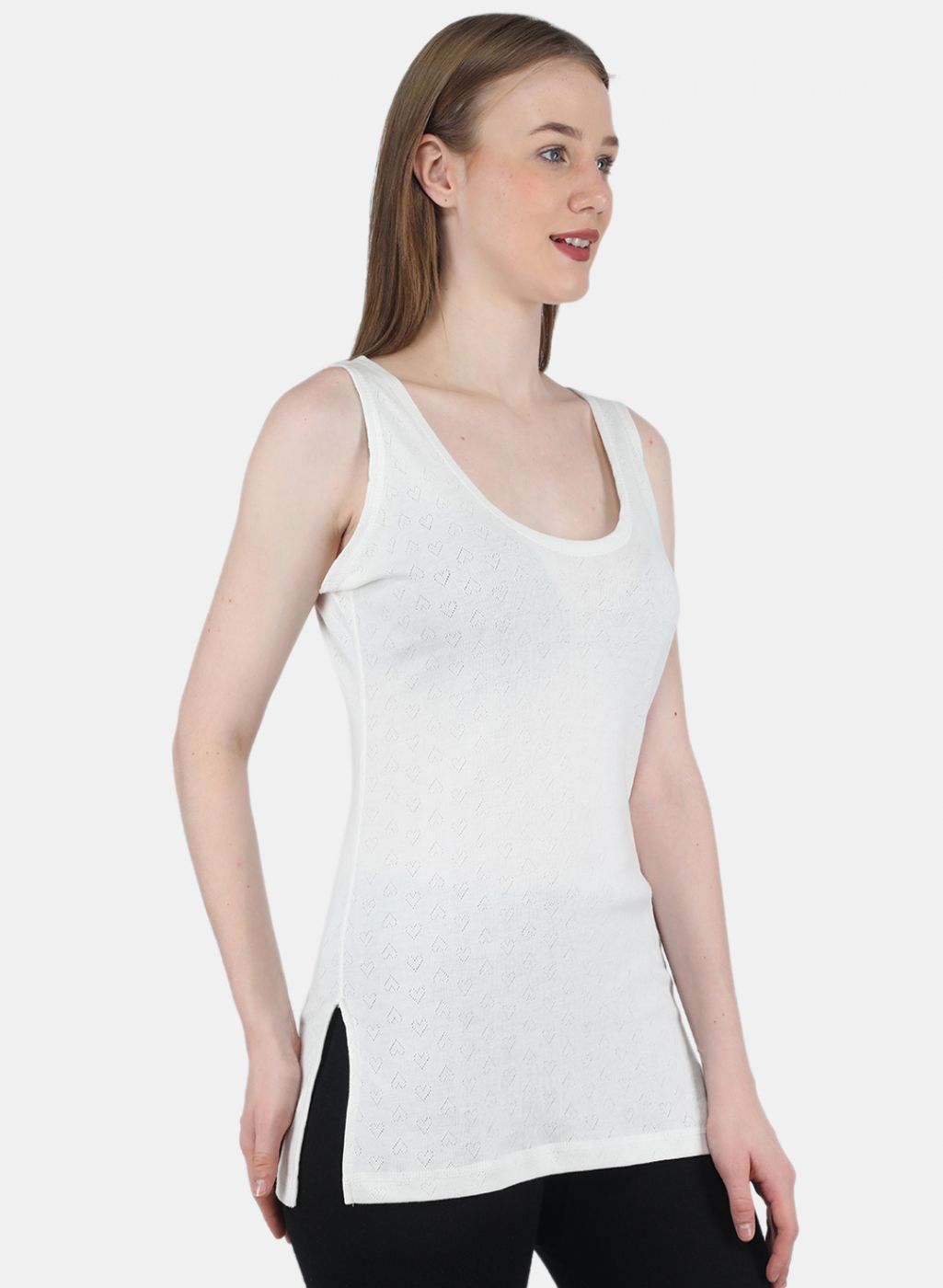 Women Off White Solid Thermal Vest