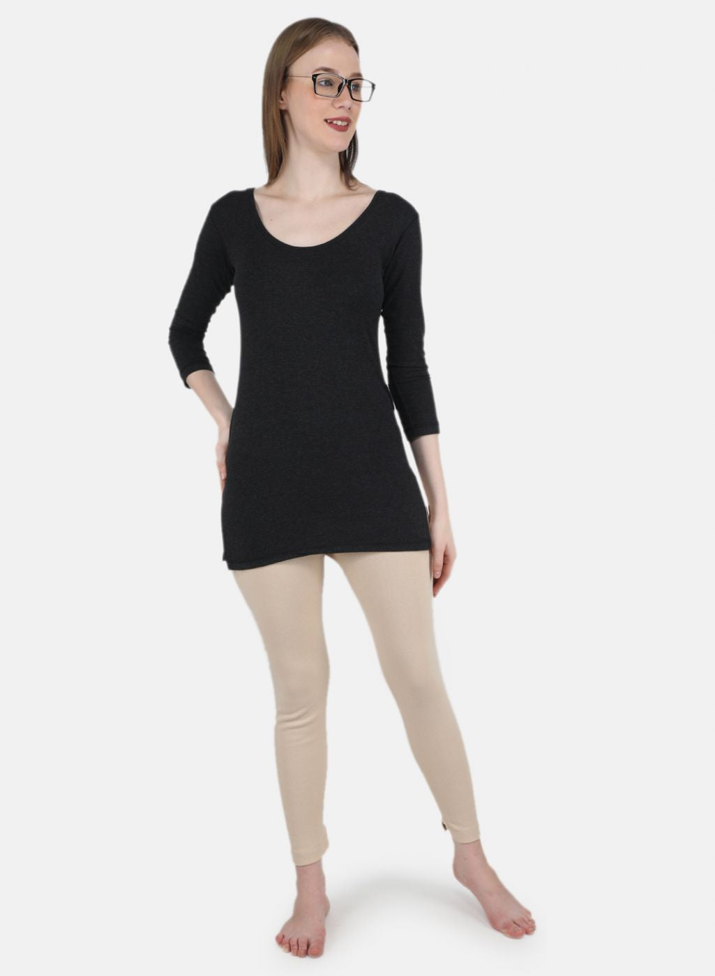 Women Beige Solid Thermal Lower