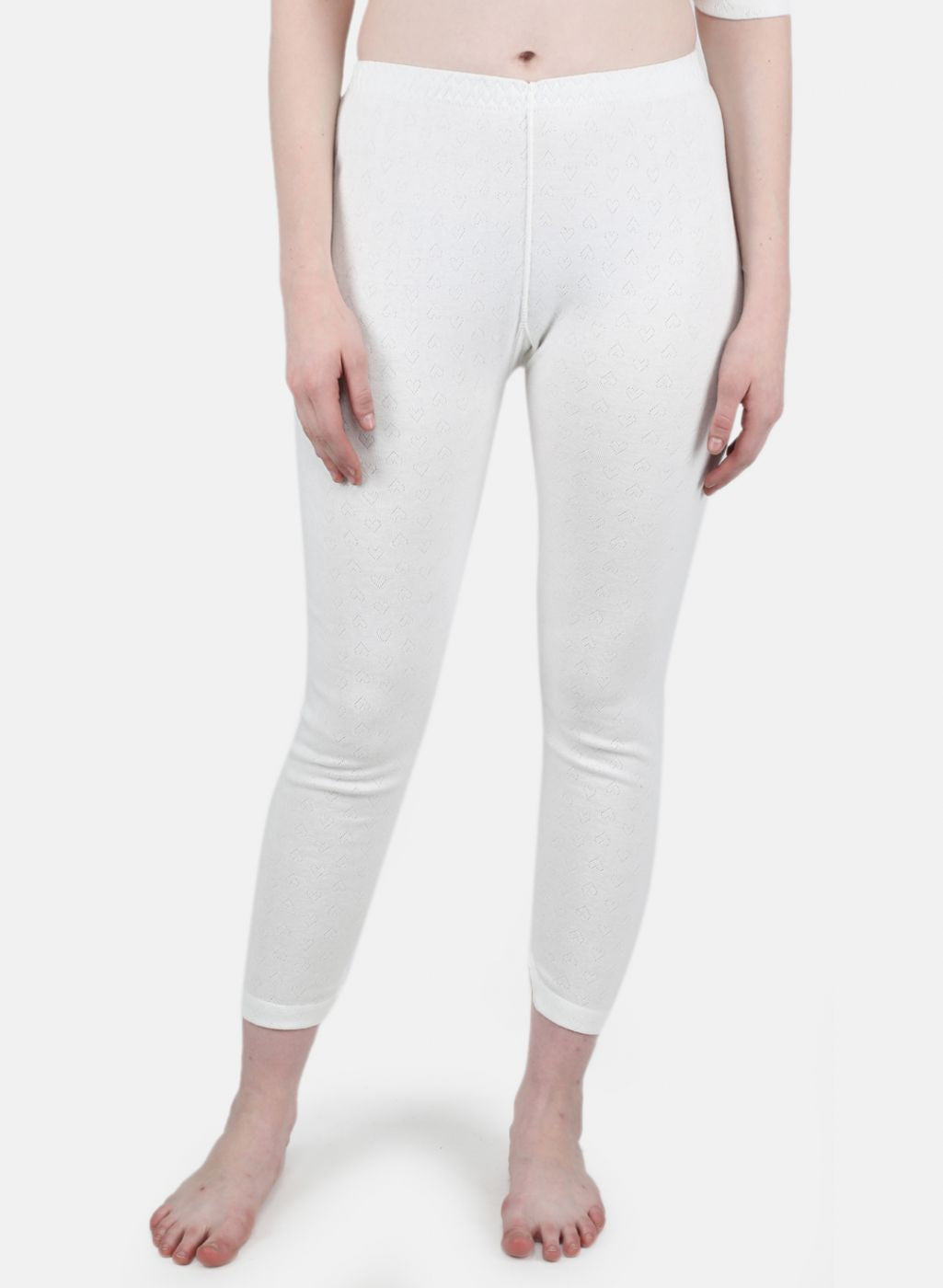 Women Off White Solid Thermal Lower