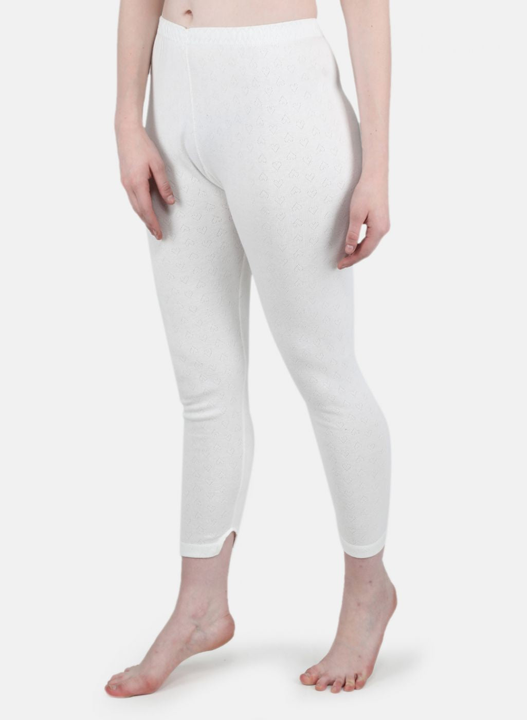 Women Off White Solid Thermal Lower