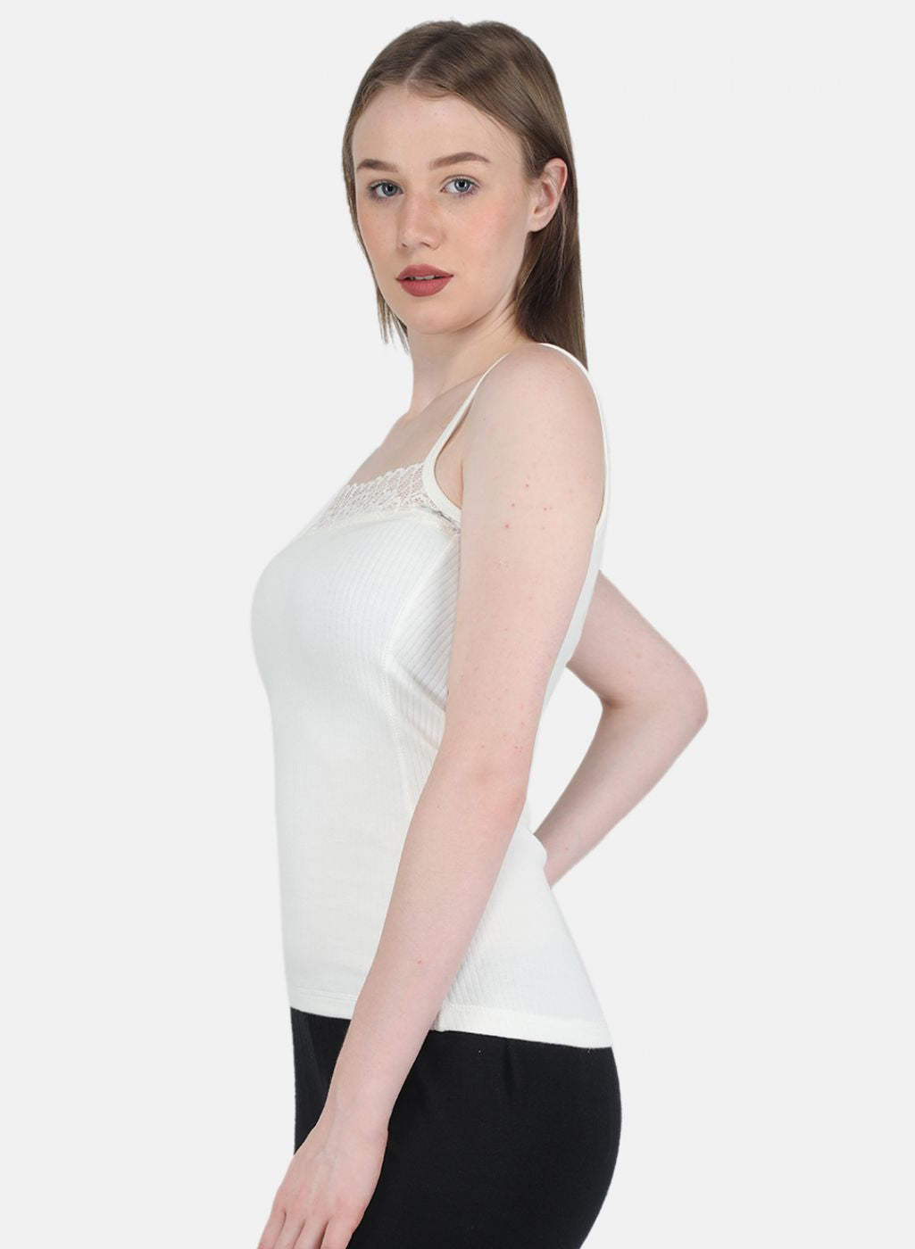 Women Off White Solid Thermal Camisole