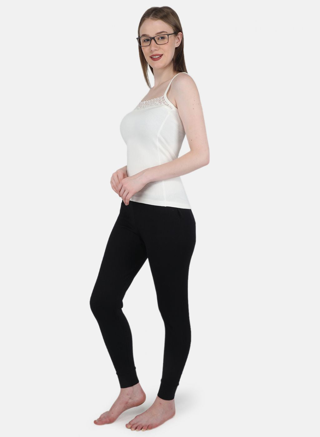 Women Off White Solid Thermal Camisole