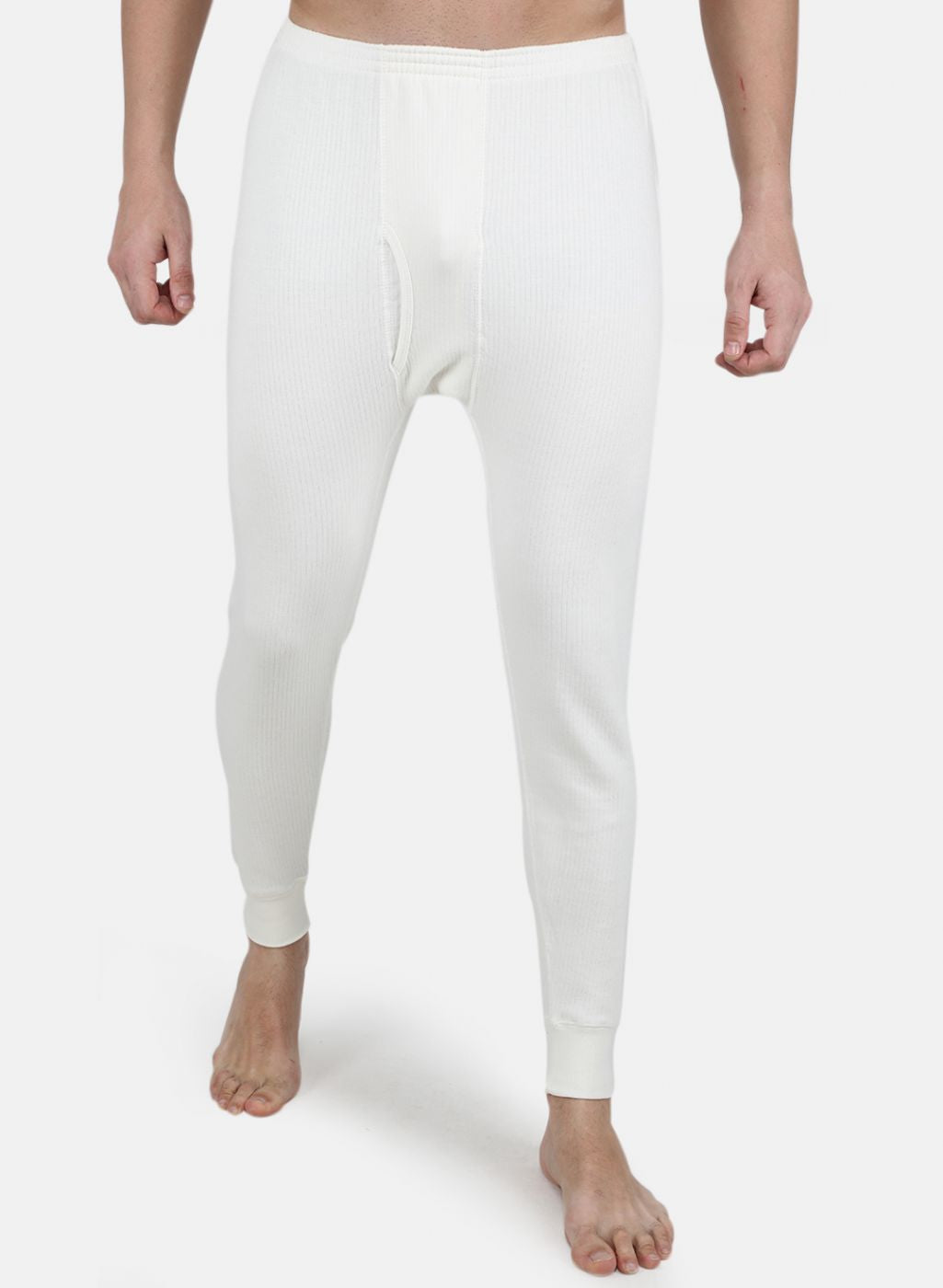 Men Off White Solid Thermal Lower