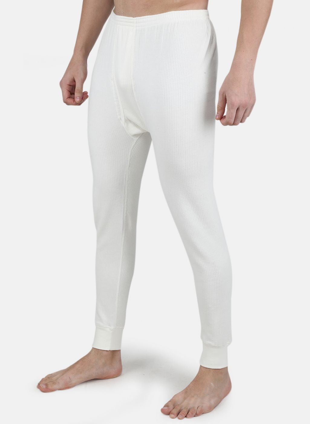 Men Off White Solid Thermal Lower