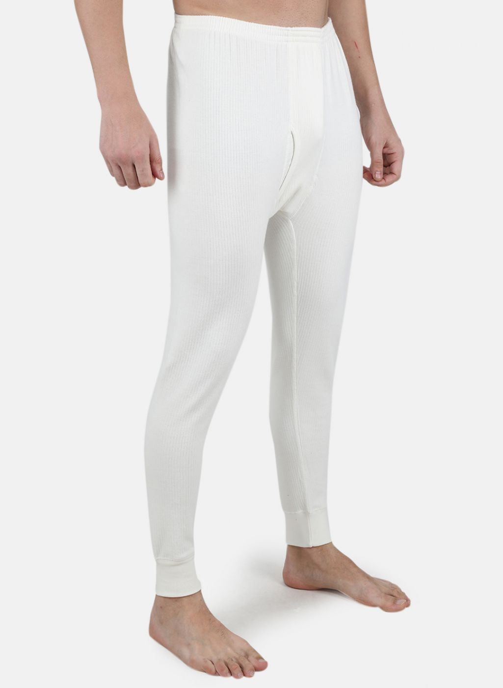 Men Off White Solid Thermal Lower