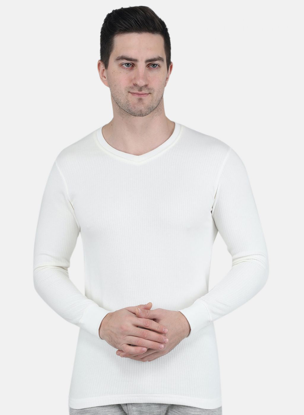 Men Off White Solid Thermal Vest