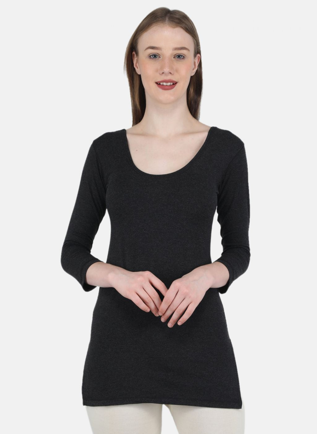 Women Dark Grey Solid Thermal Vest