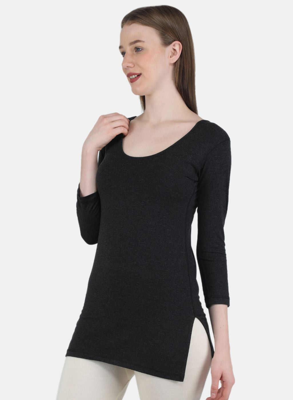 Women Dark Grey Solid Thermal Vest