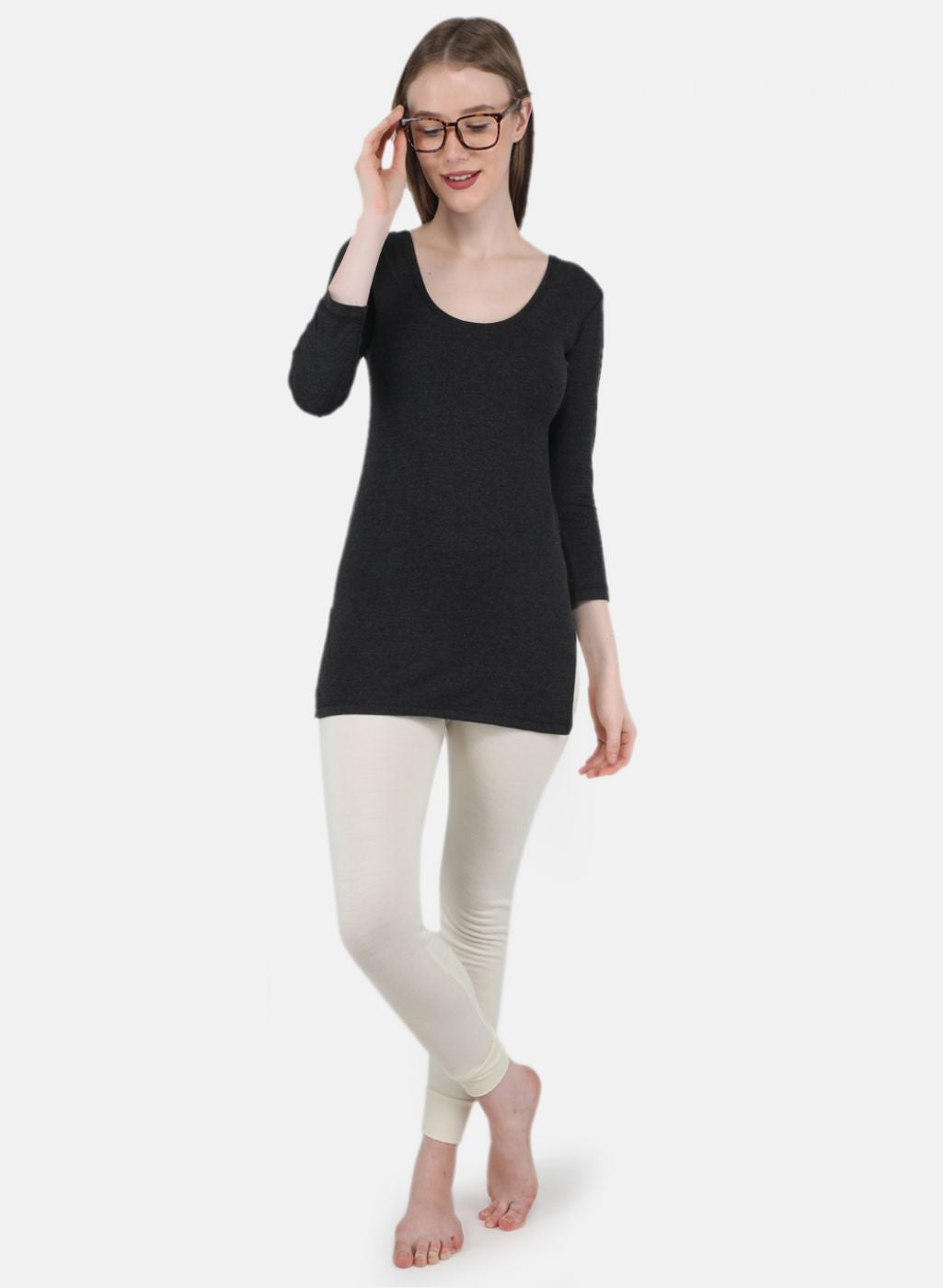 Women Dark Grey Solid Thermal Vest