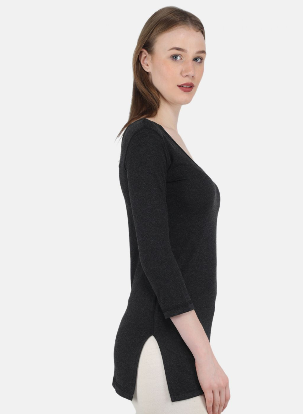 Women Dark Grey Solid Thermal Vest