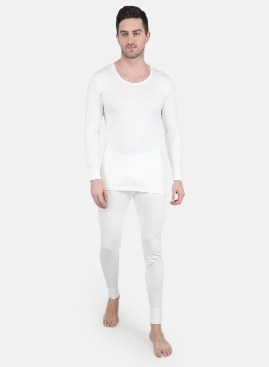Men Off White Solid Thermal Vest
