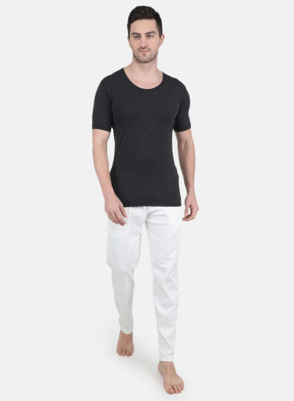 Men Grey Solid Thermal Vest