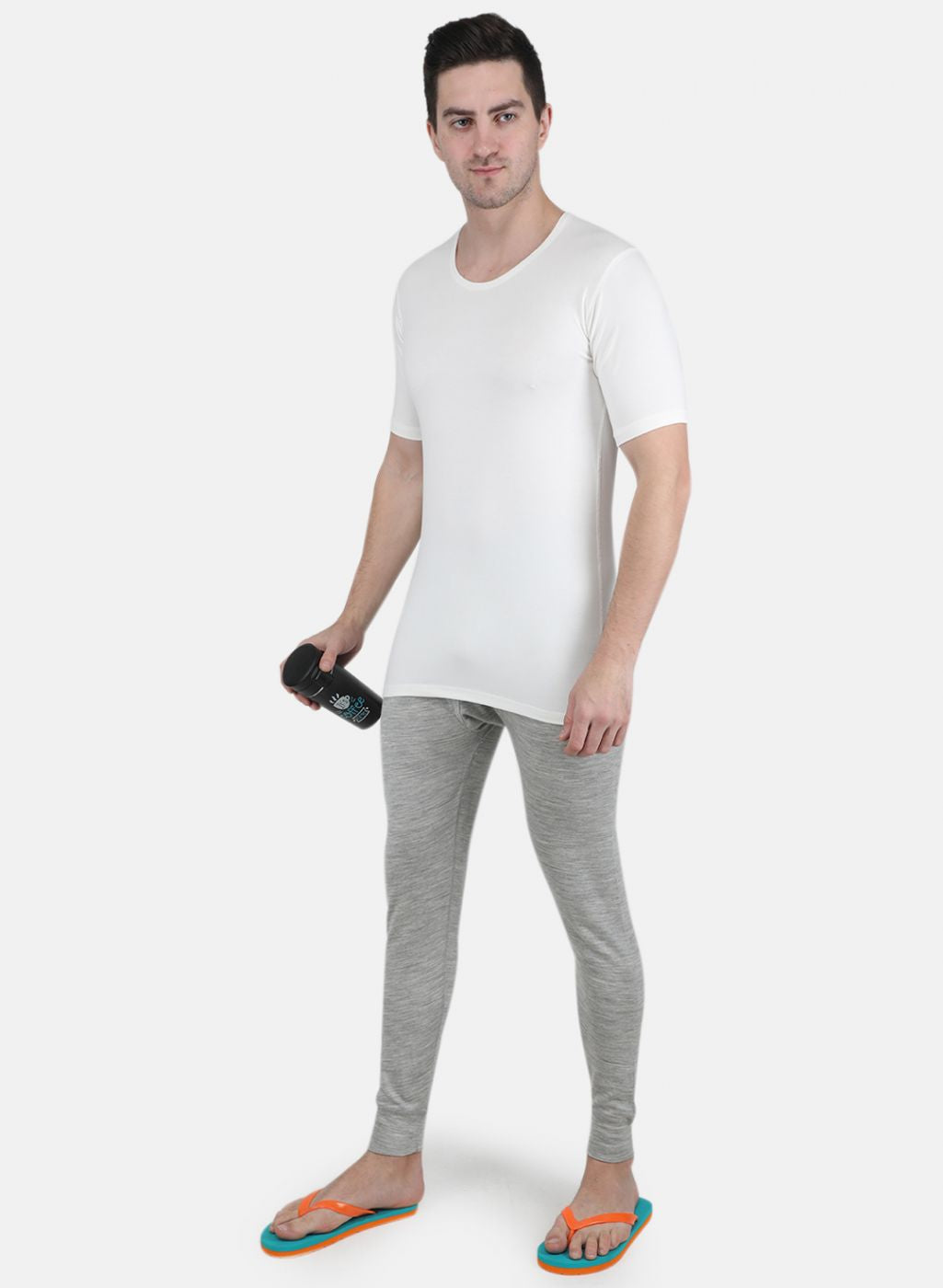 Men Off White Solid Thermal Vest