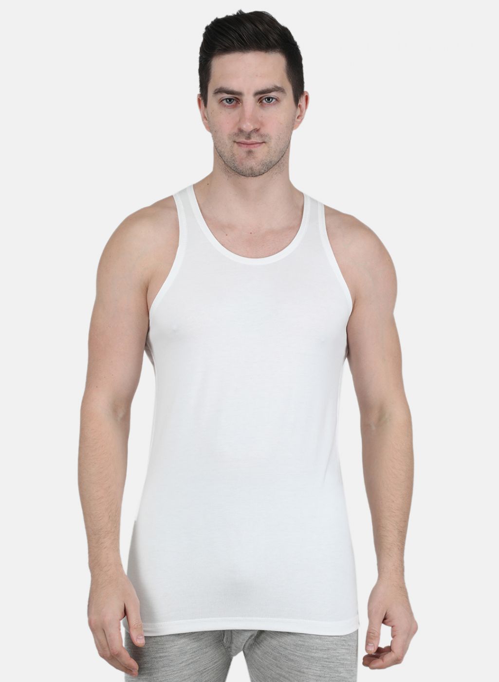 Men Off White Solid Thermal Vest